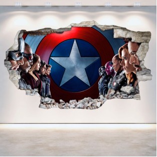Vinilos 3d capitán américa pared rota